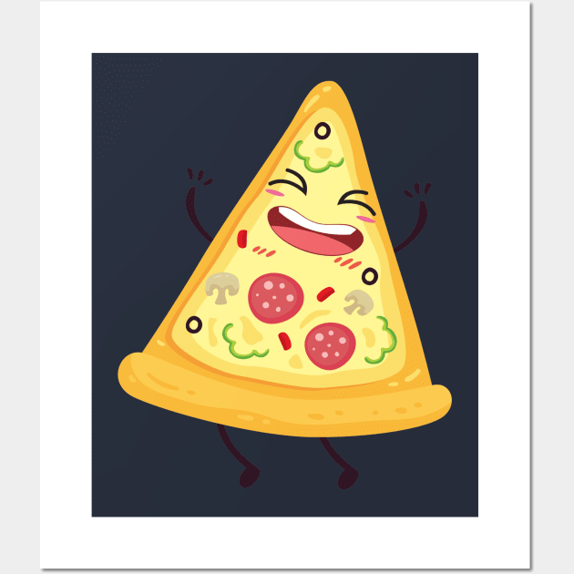 Pizza Party Kawaii Slice Motivational Design Wall Art by at85productions